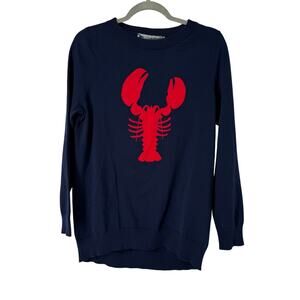 Navy Jane Women's SZ M Lobster Sweater Navy Red Nautical Preppy Cotton Crew Neck